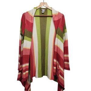 J. Jill Green Pink Striped Open Front Long Sleeve Cardigan Size Med